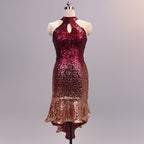 Halter Keyhole Ombre Sequin High-Low Mini Dress | Oyese