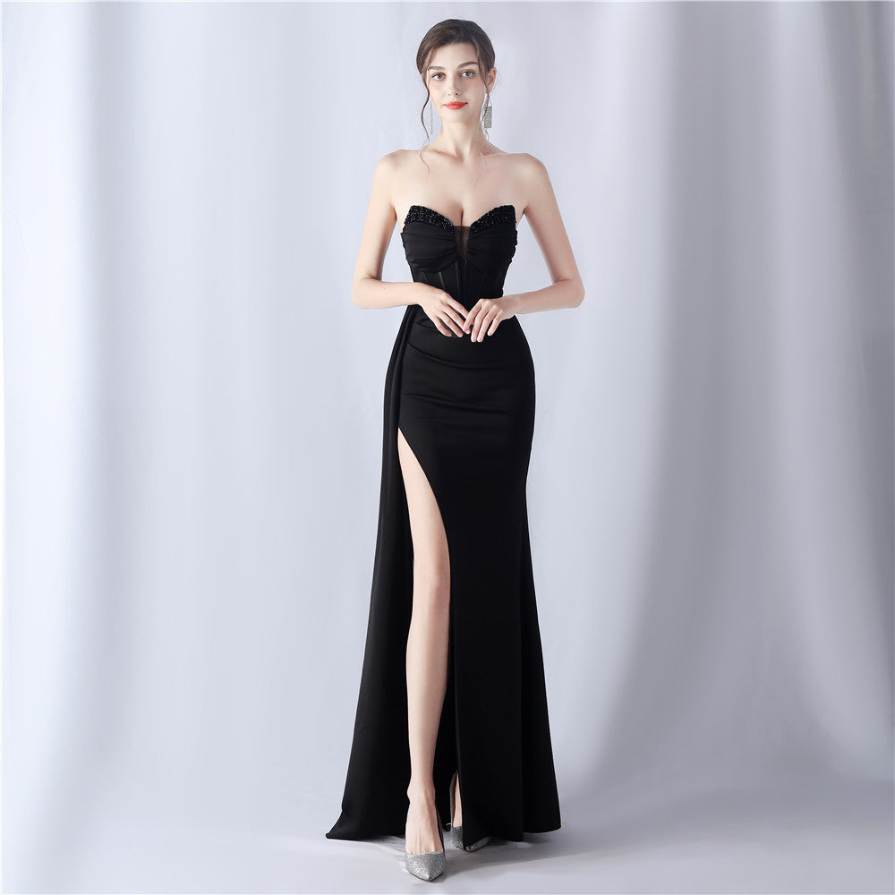 Strapless Beaded Mermaid Evening Gown
