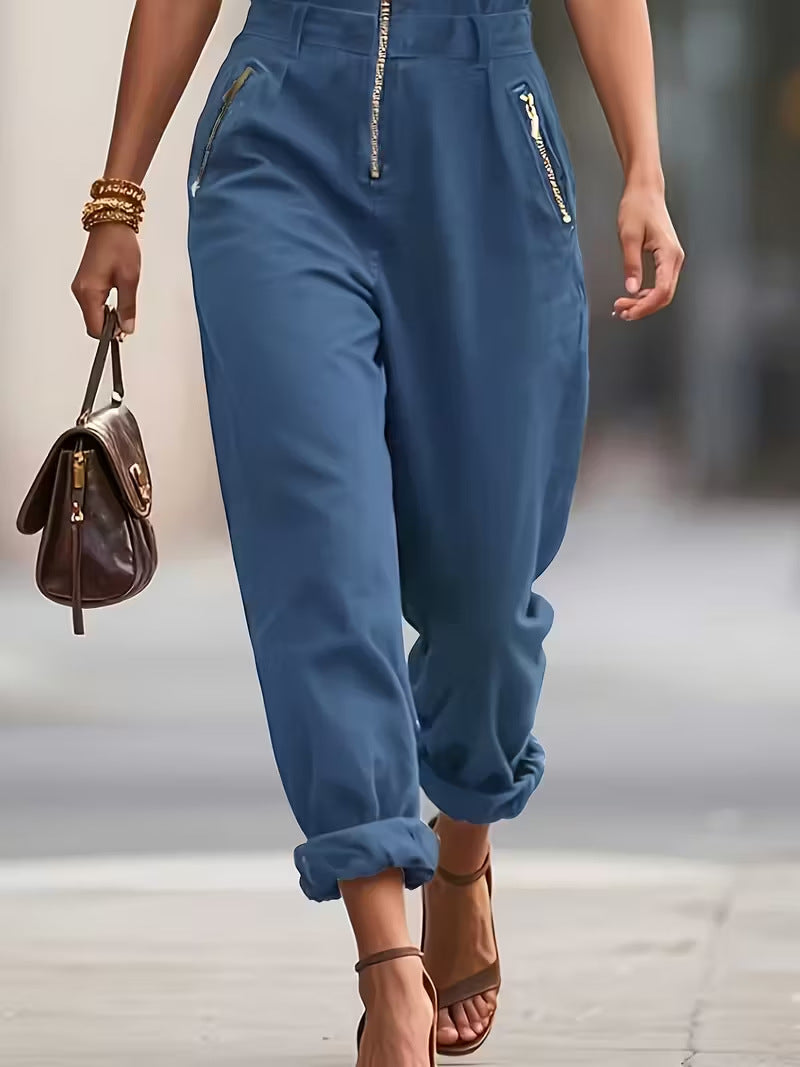 Sleeveless Collared Utility Jumpsuit with Flap Pockets | Oyese
