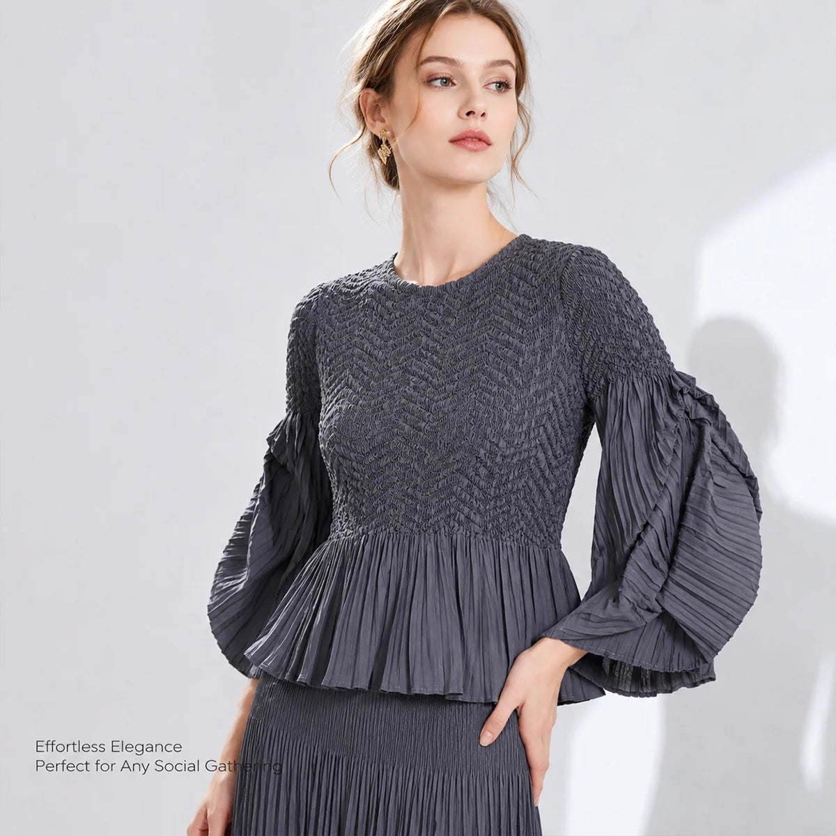 Pleated Fuzzy-Trim Mermaid Stretch Set