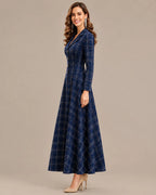 Notched Lapel Plaid Button Front A-Line Maxi Dress | Oyese