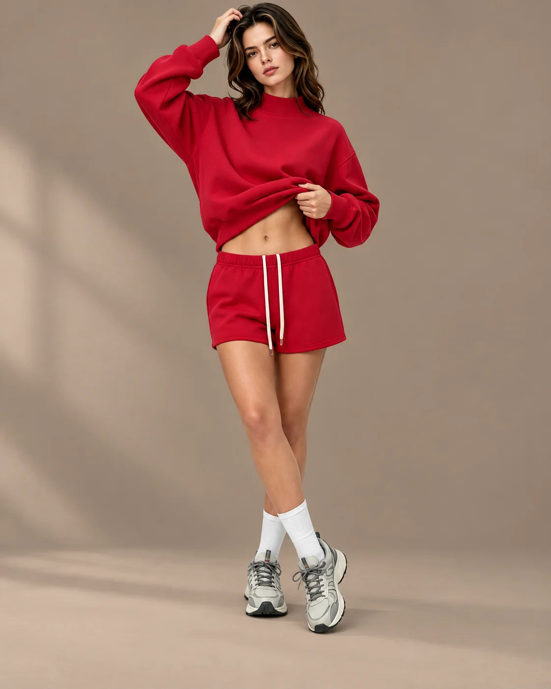 Oversized Mock Neck Fleece-Lined Pullover Sweatshirt | Oyese