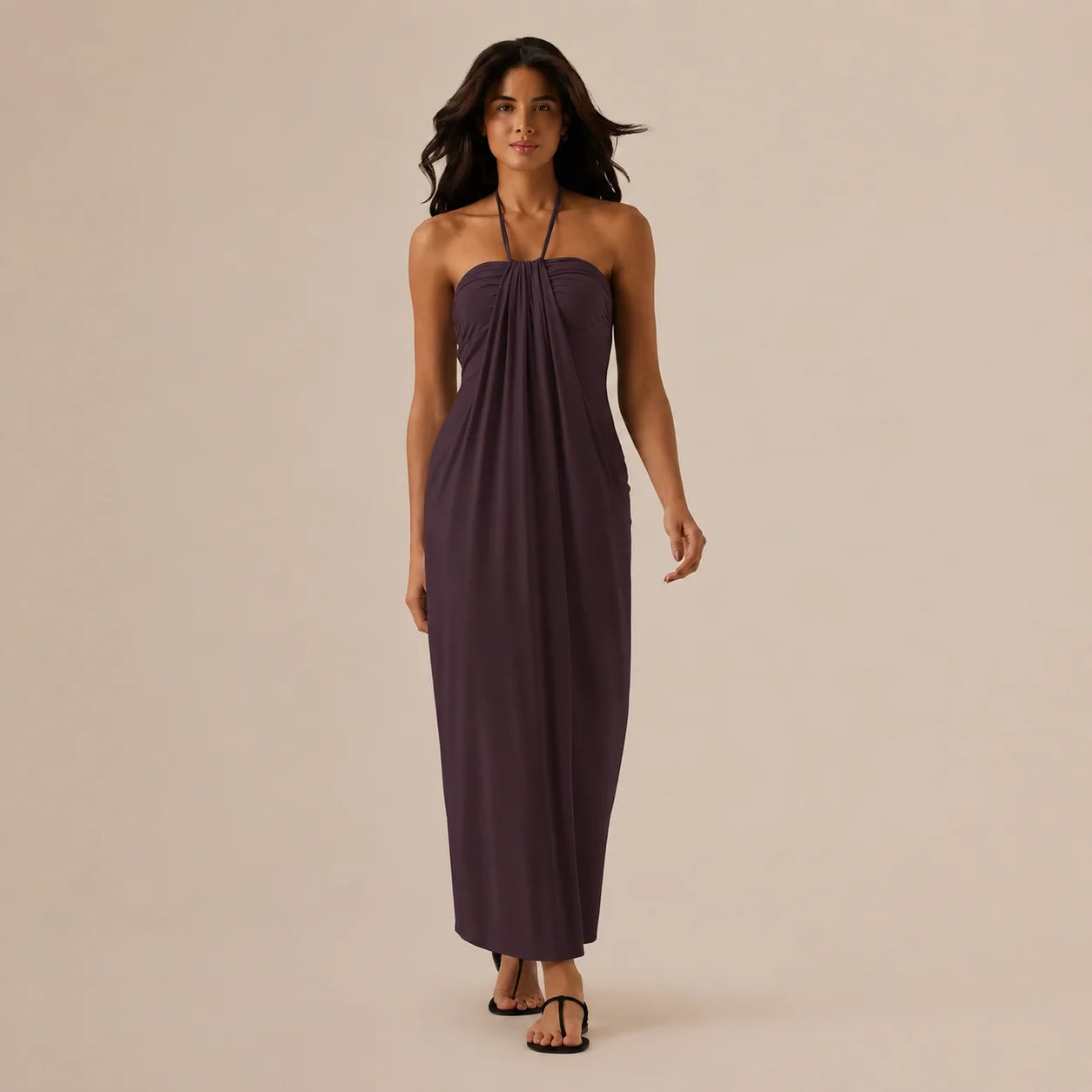 Halter Tie Gathered Maxi Dress with Pockets – Relaxed Summer Drape | Oyese