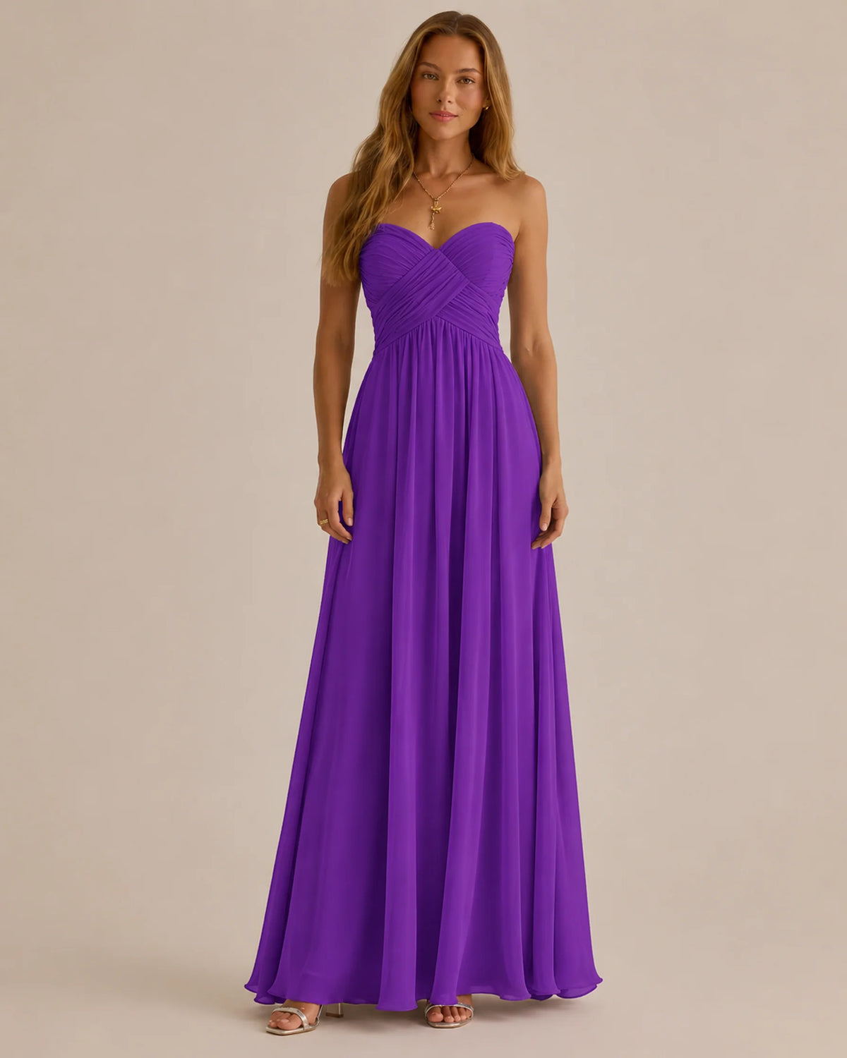 Strapless Sweetheart Chiffon A-Line Maxi Dress – Bridesmaid Formal Gown | Oyese
