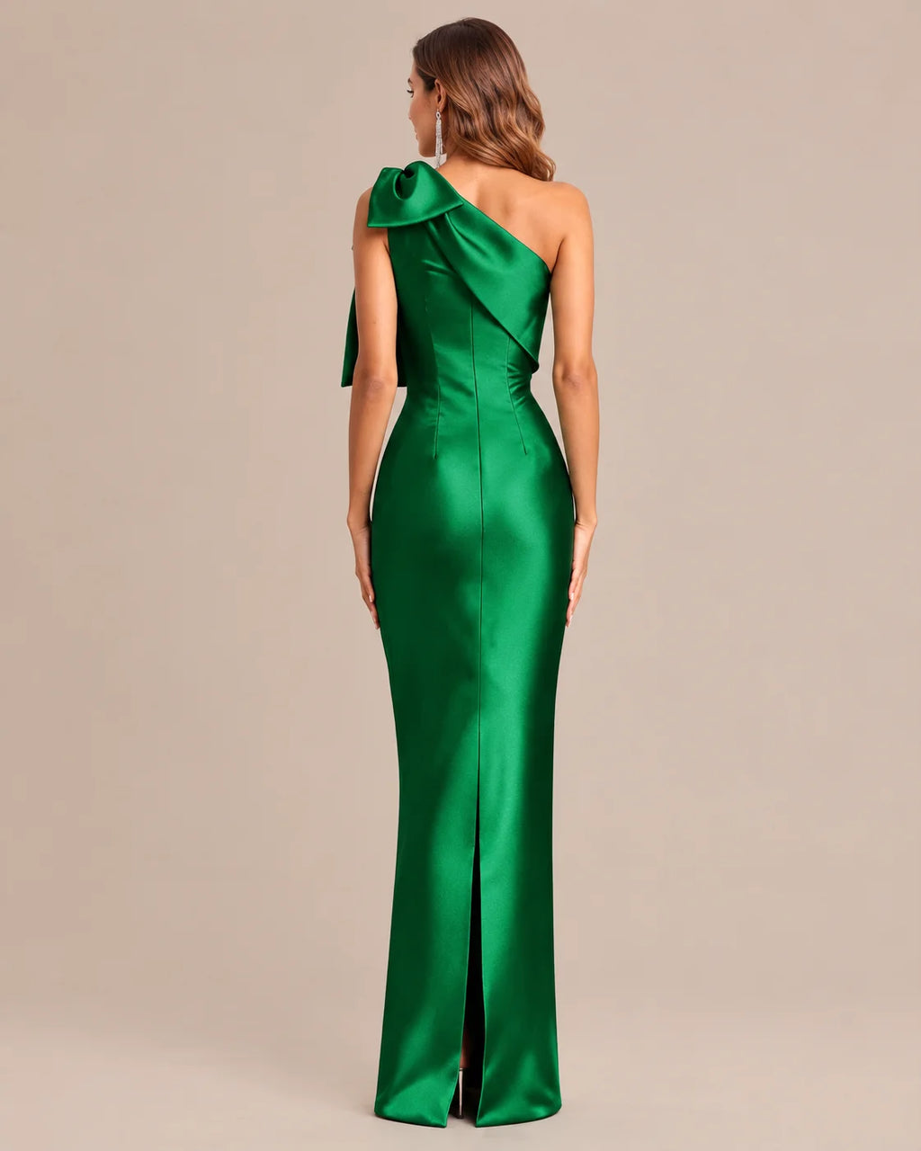 One-Shoulder Bow Satin Mermaid Evening Gown | Oyese