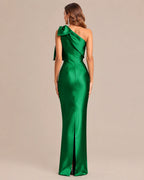 One-Shoulder Bow Satin Mermaid Evening Gown | Oyese