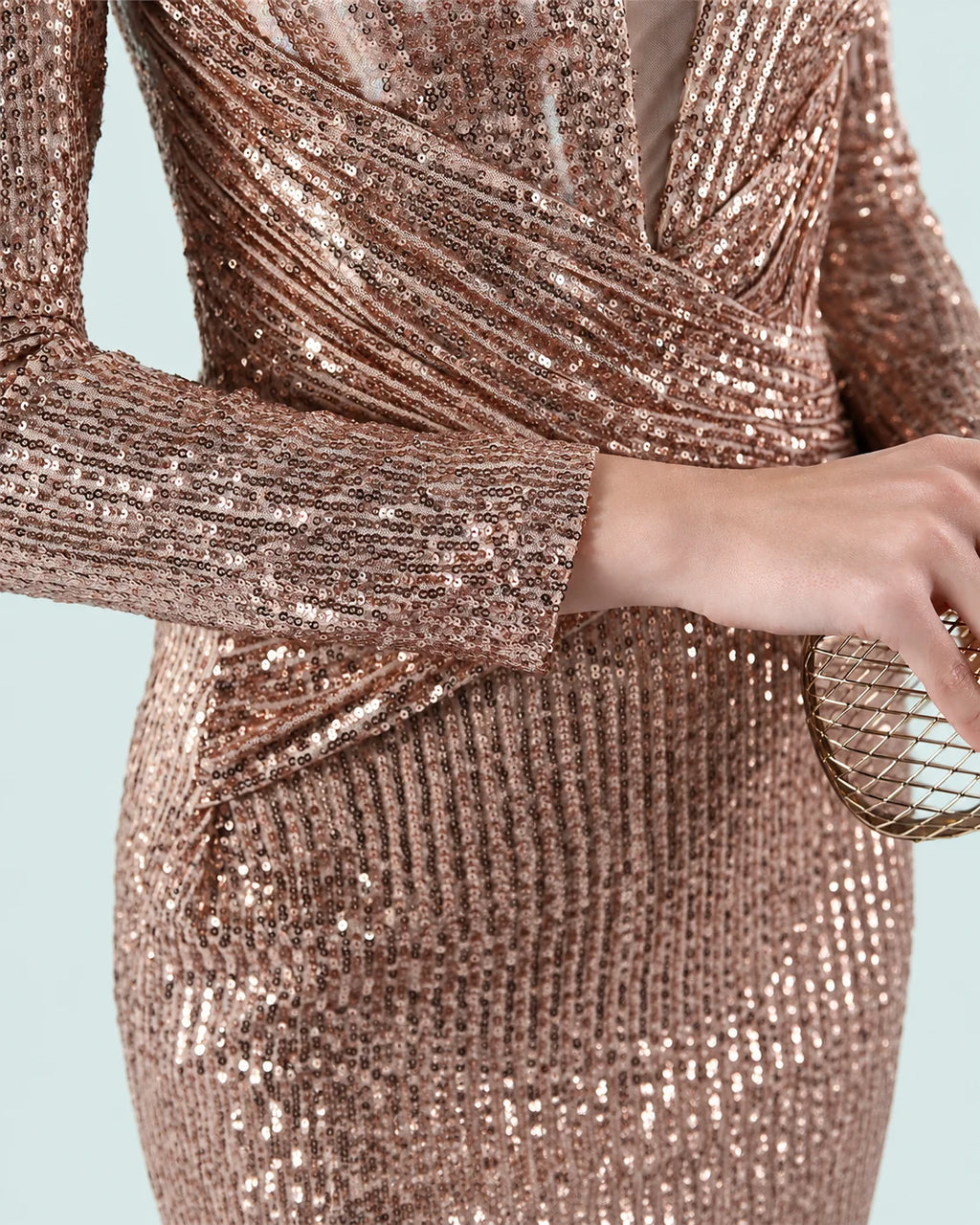 Deep V Long Sleeve Ombre Sequin Mermaid Evening Gown | Oyese