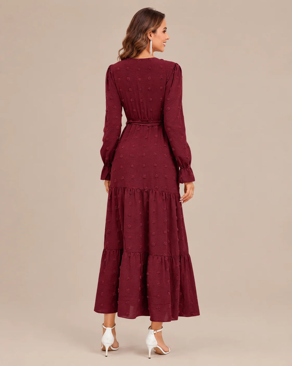 V-Neck Wrap Belted Tiered Swing Maxi Dress | Oyese