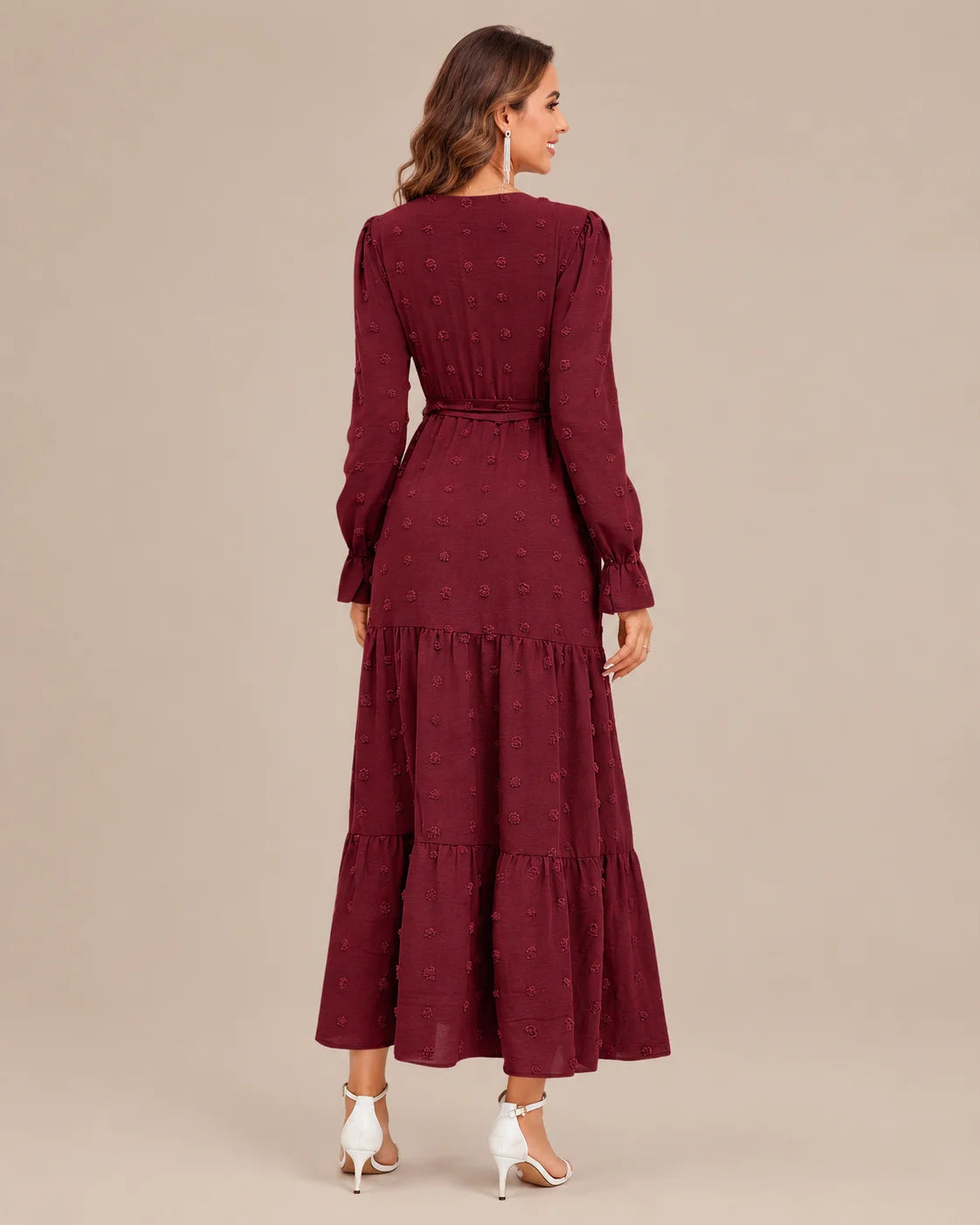 V-Neck Wrap Belted Tiered Swing Maxi Dress | Oyese