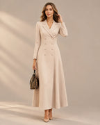 Double-Breasted Long Sleeve Fit and Flare Blazer Maxi Dress | Oyese