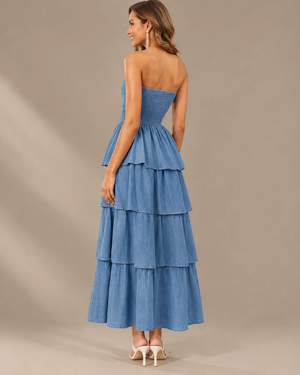 Strapless Smocked Bodice Tiered Maxi Dress | Oyese
