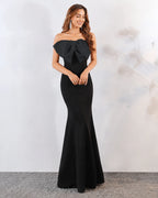 Strapless Bow Detail Satin Mermaid Evening Gown | Oyese