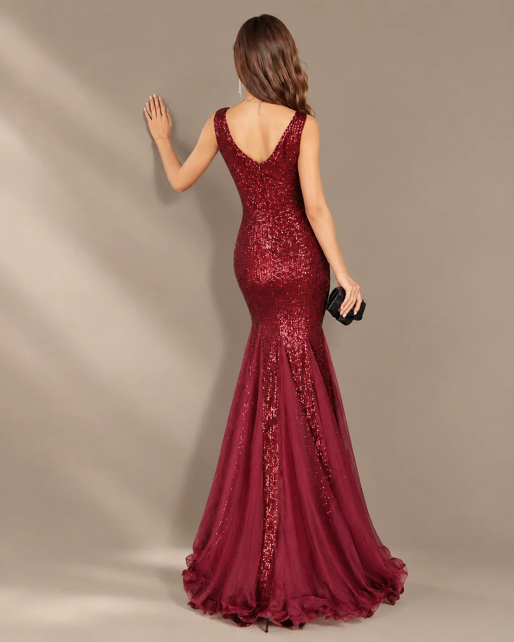 Deep V-Neck Beaded Tulle Mermaid Evening Gown | Oyese