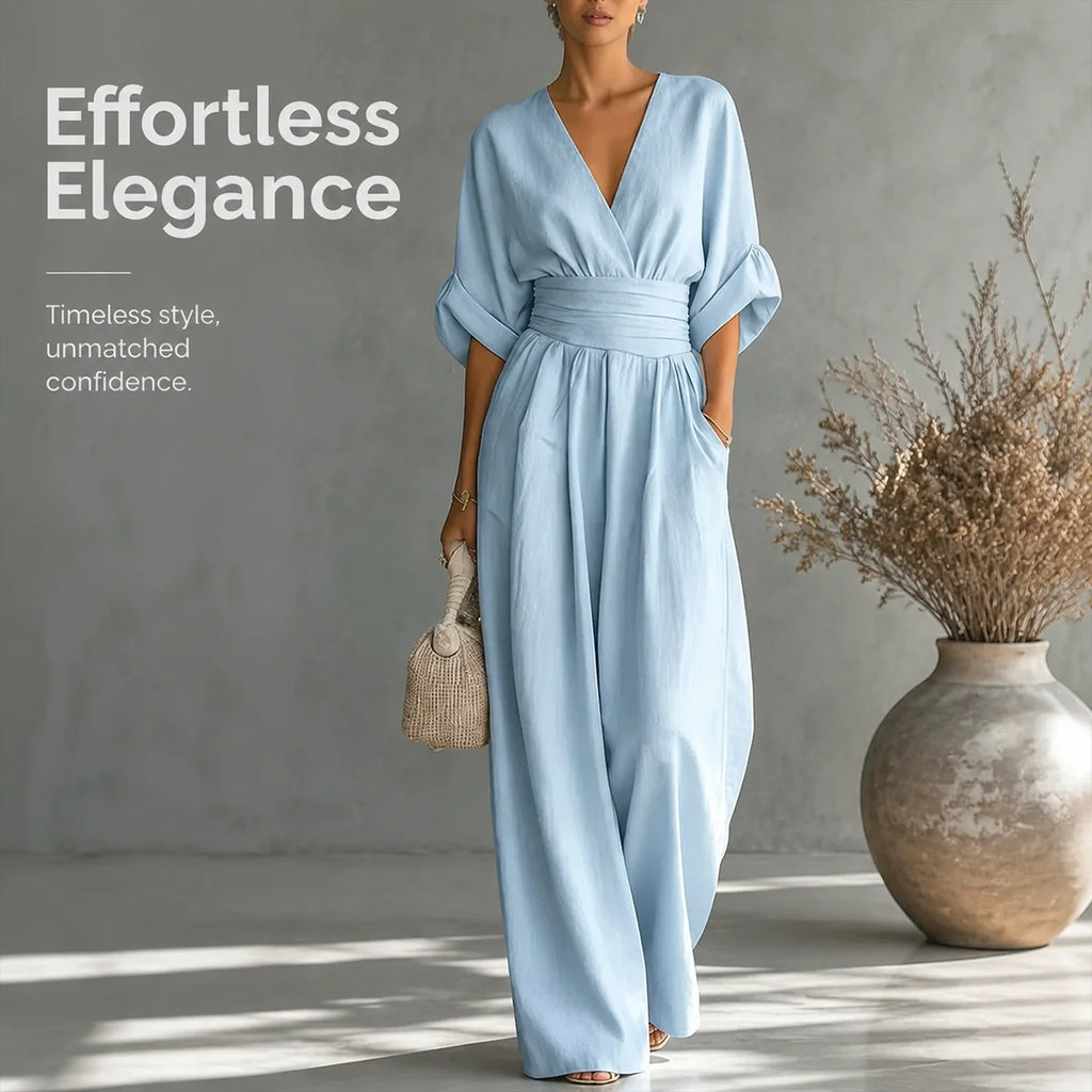 Women's Elegant V-Neck Wide-Leg Jumpsuit