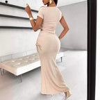 One Shoulder Crop Top & Ruched Mermaid Skirt Set – Asymmetric 2-Piece | Oyese