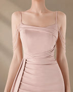 Spaghetti Strap Beaded Chain Draped Satin Mermaid Gown | Oyese