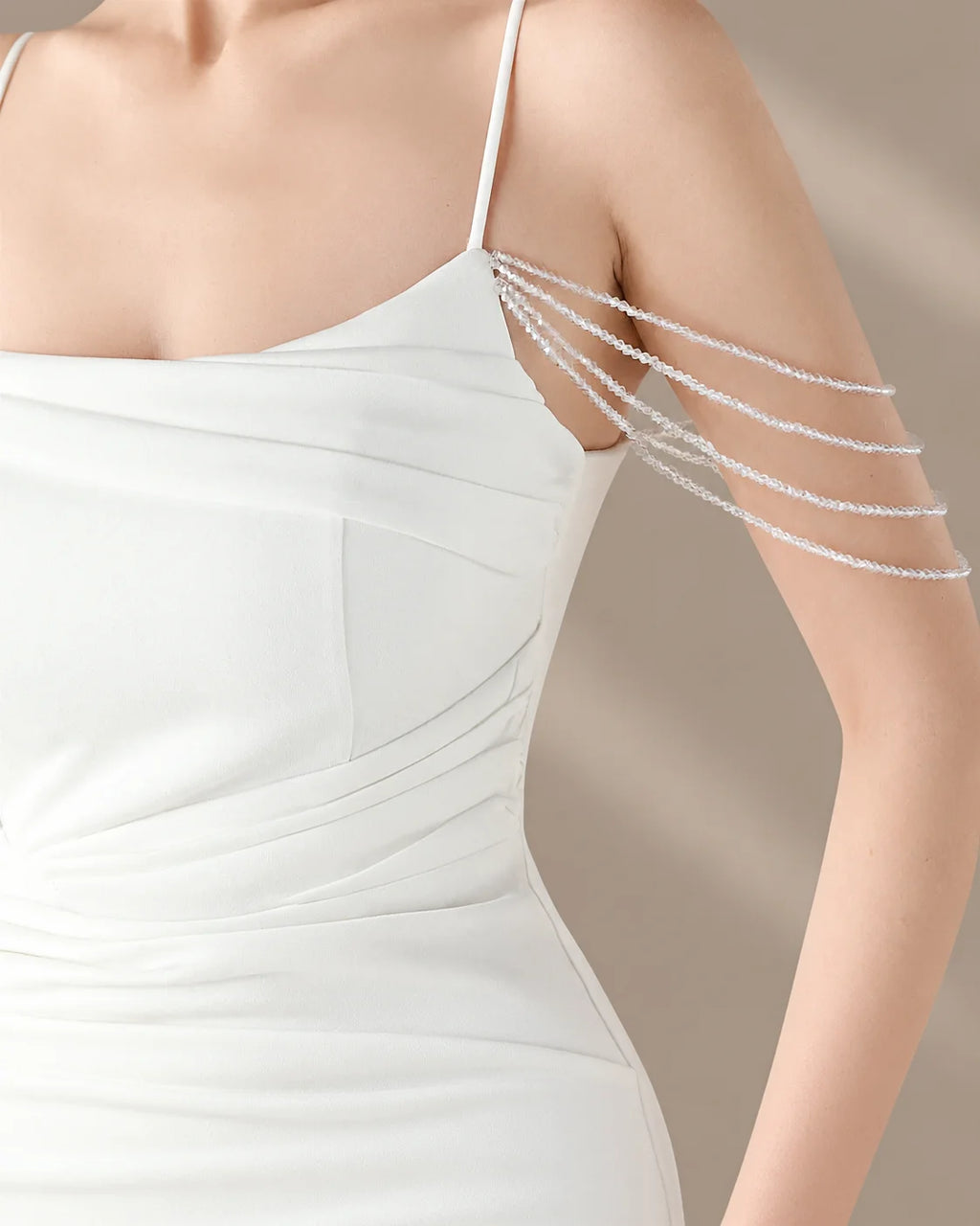 Spaghetti Strap Beaded Chain Draped Satin Mermaid Gown | Oyese