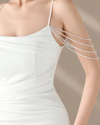 Spaghetti Strap Beaded Chain Draped Satin Mermaid Gown | Oyese