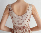 V-Neck Floral Sequin Embroidered Mermaid Evening Gown | Oyese