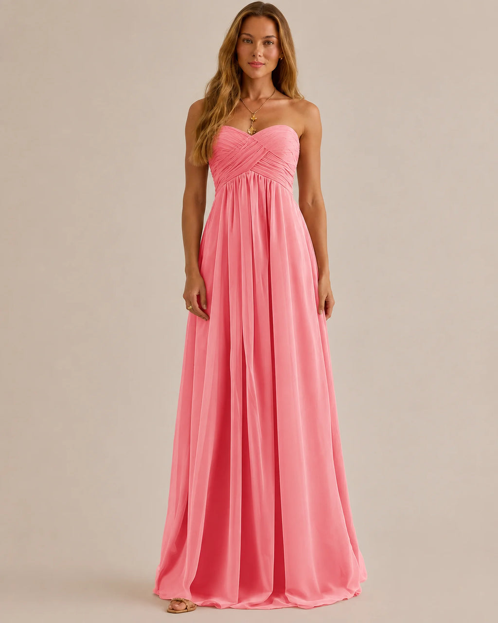 Strapless Sweetheart Chiffon A-Line Maxi Dress – Bridesmaid Formal Gown | Oyese