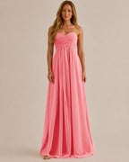 Strapless Sweetheart Chiffon A-Line Maxi Dress – Bridesmaid Formal Gown | Oyese