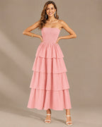 Strapless Smocked Bodice Tiered Maxi Dress | Oyese