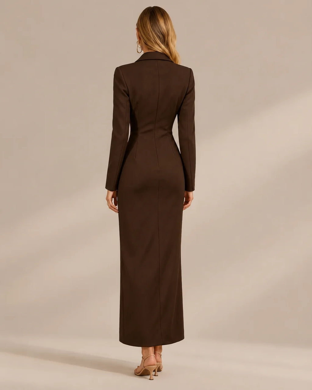 Single-Breasted Long Sleeve Fitted Longline Blazer Dress with Front Slit | Oyese