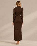 Single-Breasted Long Sleeve Fitted Longline Blazer Dress with Front Slit | Oyese