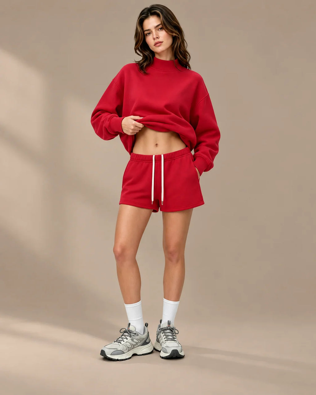 Oversized Mock Neck Fleece-Lined Pullover Sweatshirt | Oyese