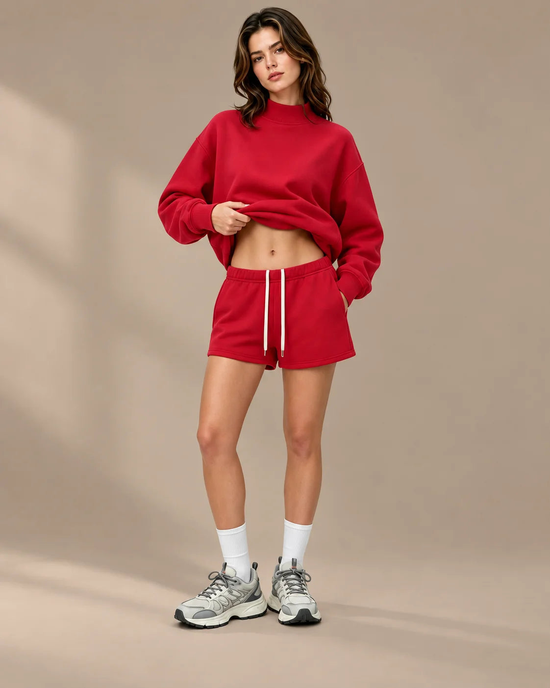 Oversized Mock Neck Fleece-Lined Pullover Sweatshirt | Oyese