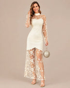 Floral Lace Long Sleeve Glove Fishtail Maxi Dress | Oyese