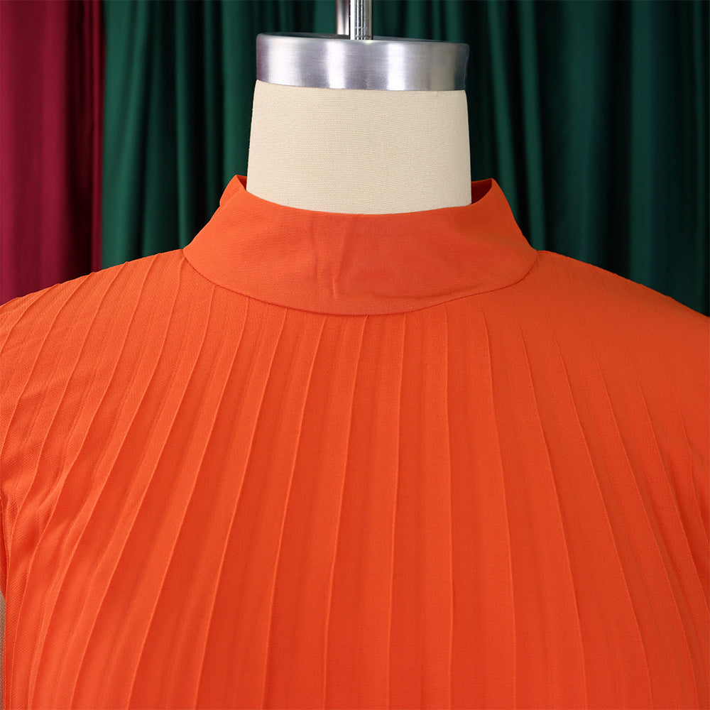 Mock Neck Pleated Chiffon Cape Shift Dress | Oyese