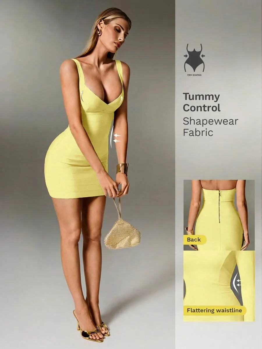 Plunge V-Neck Bandage Bodycon Mini Dress | Oyese