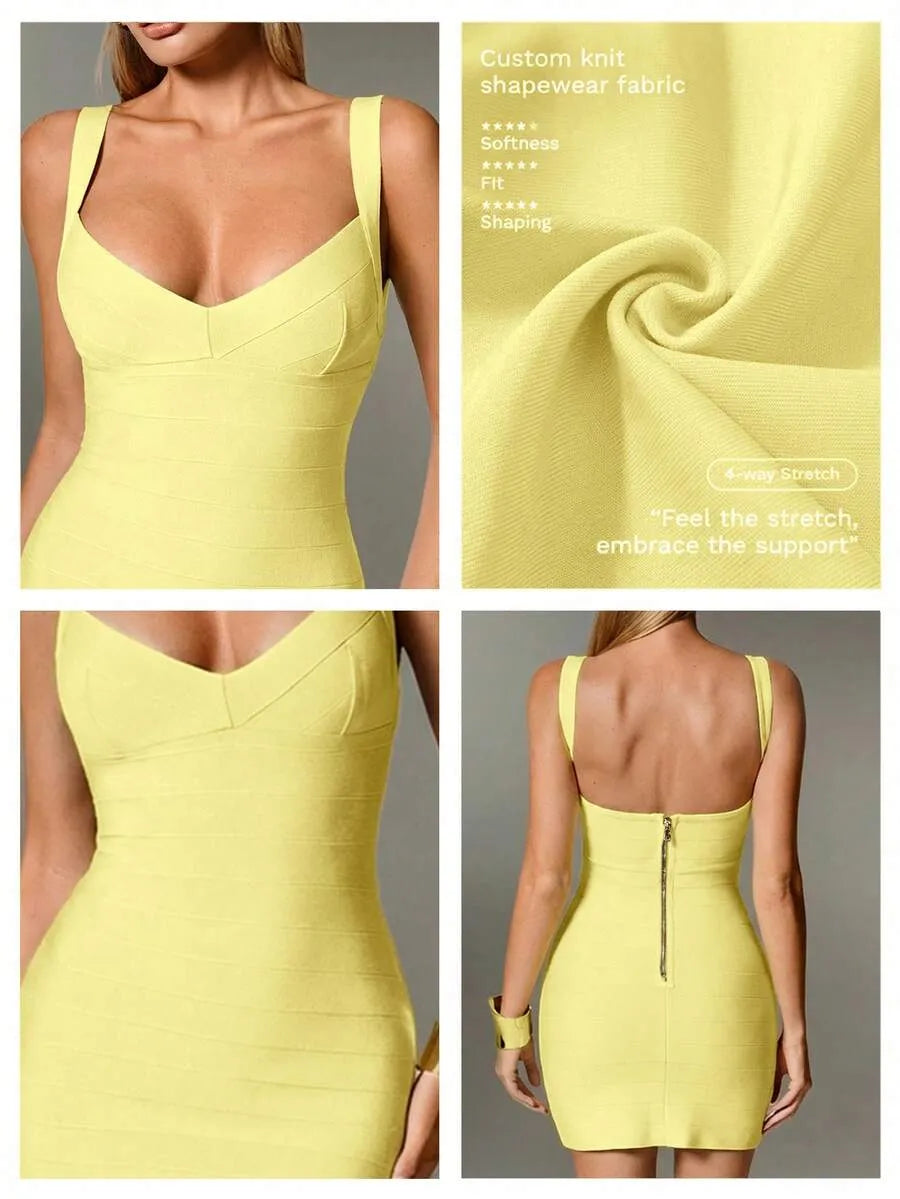 Plunge V-Neck Bandage Bodycon Mini Dress | Oyese