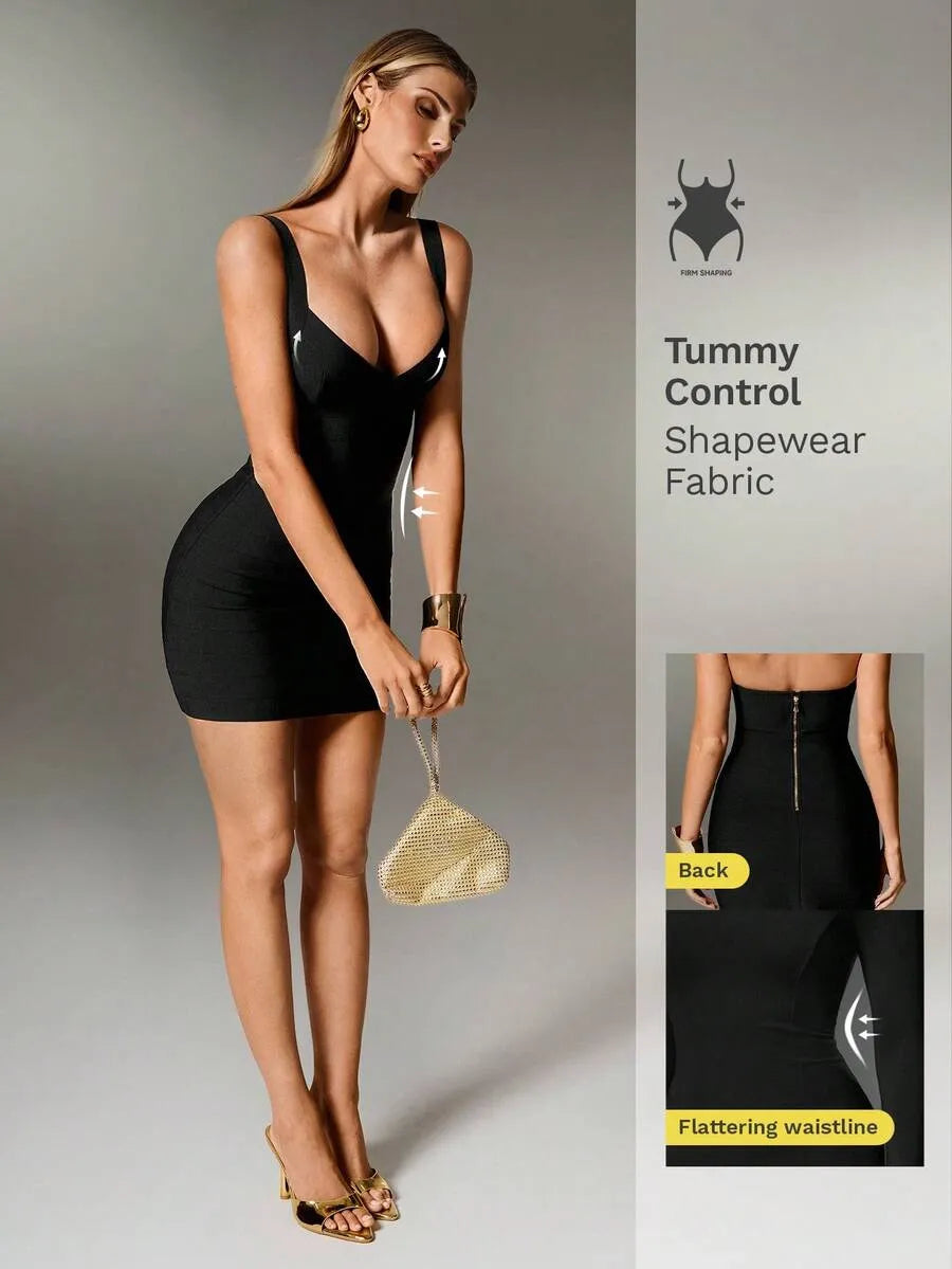 Plunge V-Neck Bandage Bodycon Mini Dress | Oyese