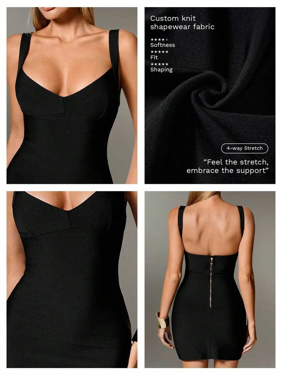 Plunge V-Neck Bandage Bodycon Mini Dress | Oyese