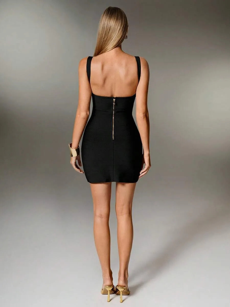 Plunge V-Neck Bandage Bodycon Mini Dress | Oyese