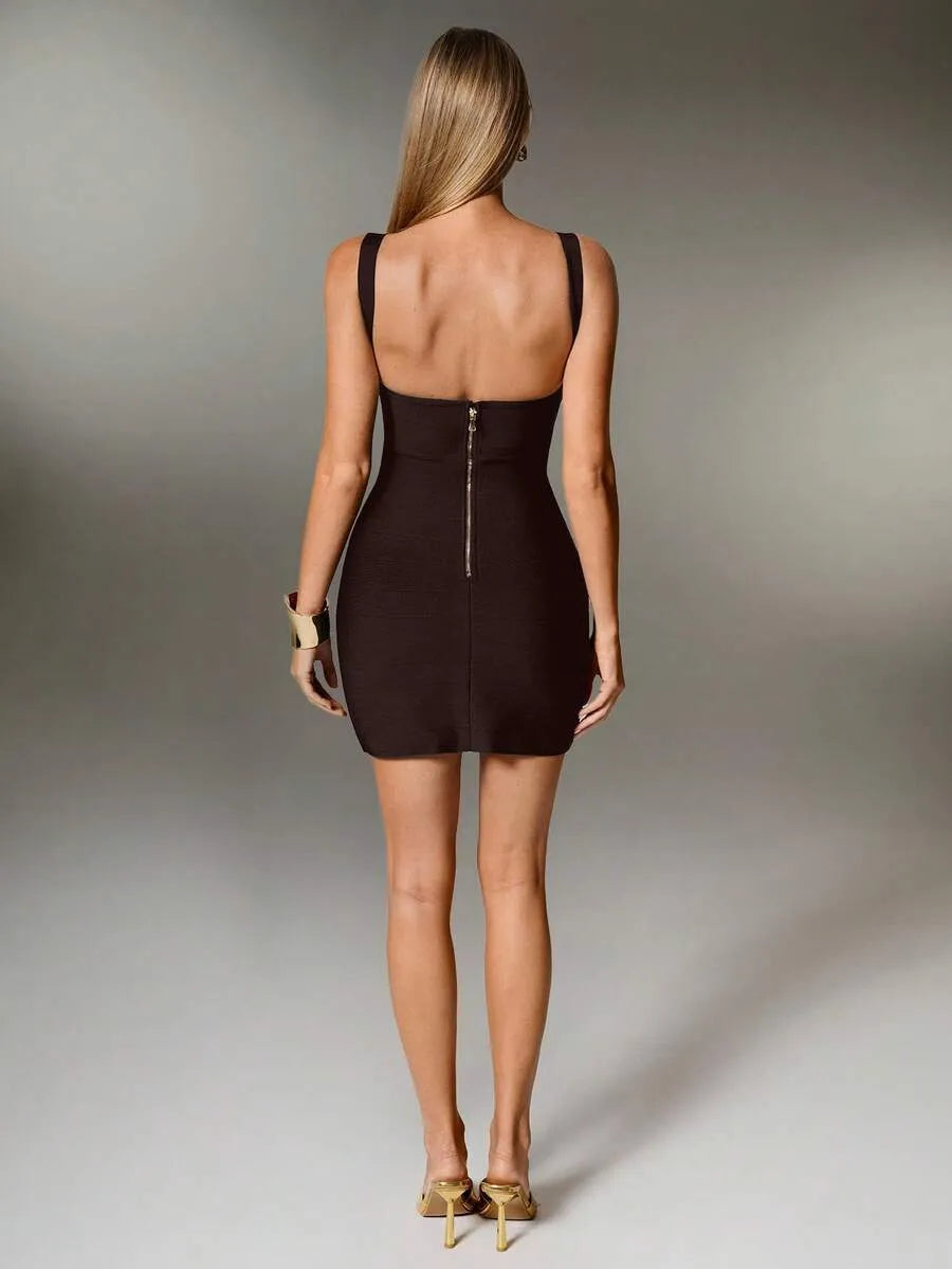 Plunge V-Neck Bandage Bodycon Mini Dress | Oyese