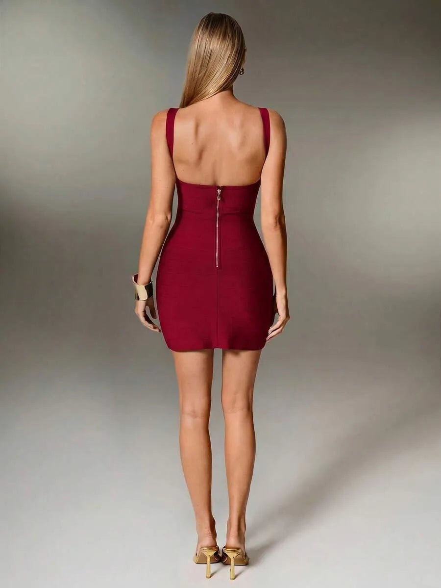 Plunge V-Neck Bandage Bodycon Mini Dress | Oyese