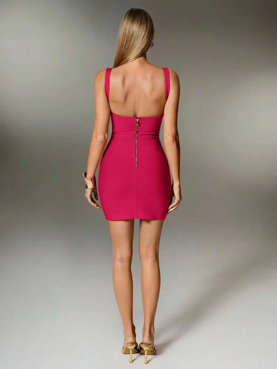 Plunge V-Neck Bandage Bodycon Mini Dress | Oyese