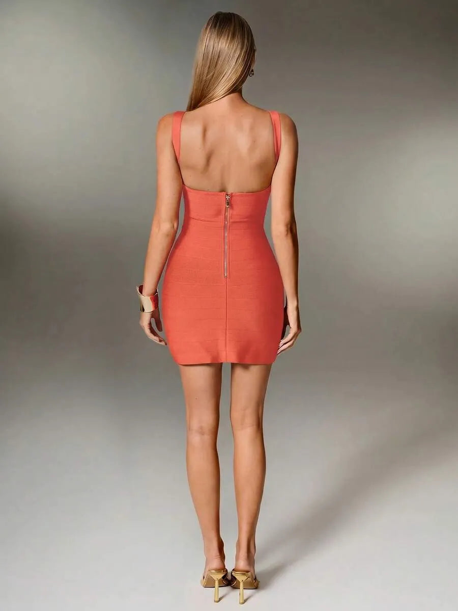 Plunge V-Neck Bandage Bodycon Mini Dress | Oyese