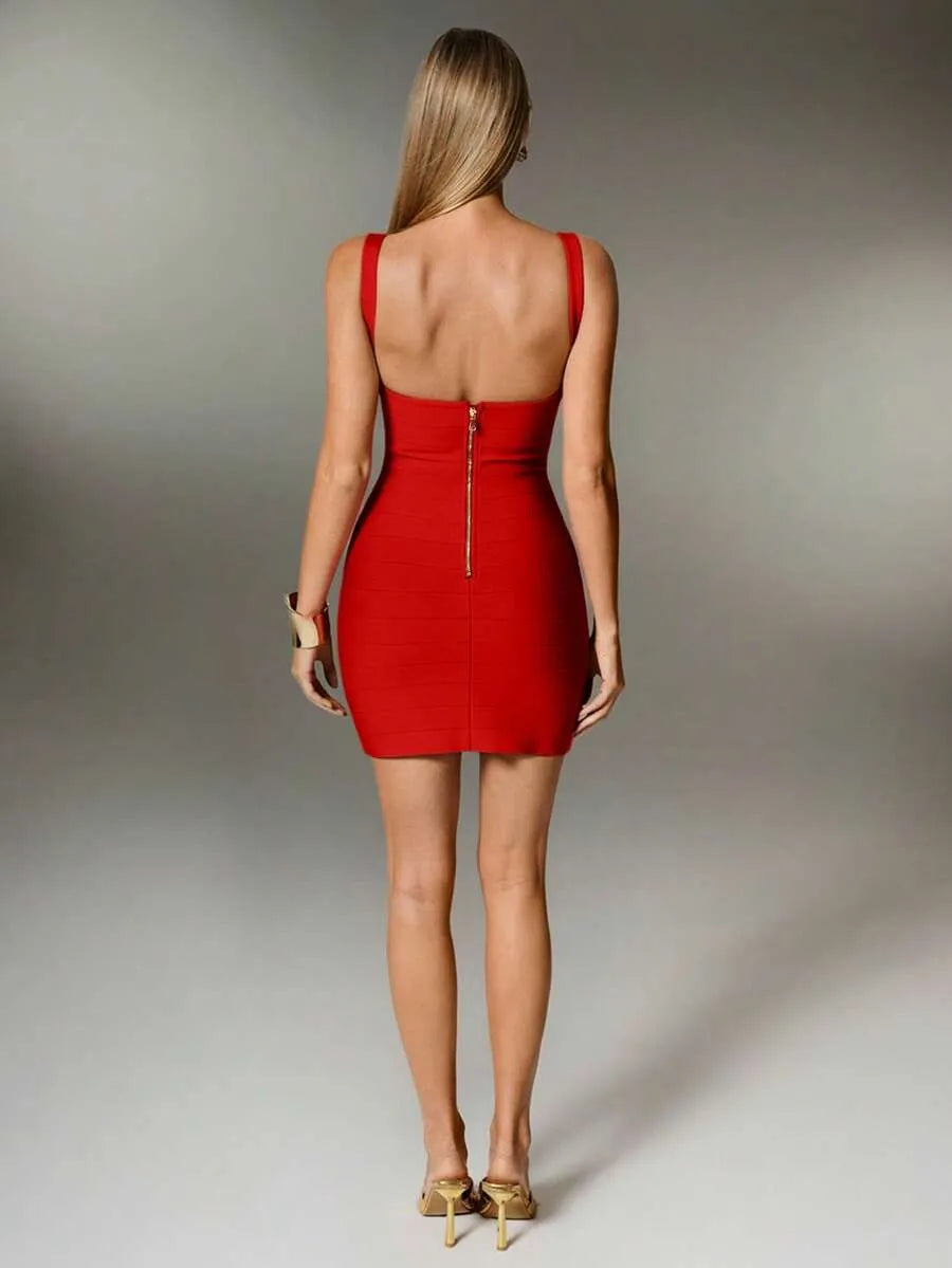 Plunge V-Neck Bandage Bodycon Mini Dress | Oyese