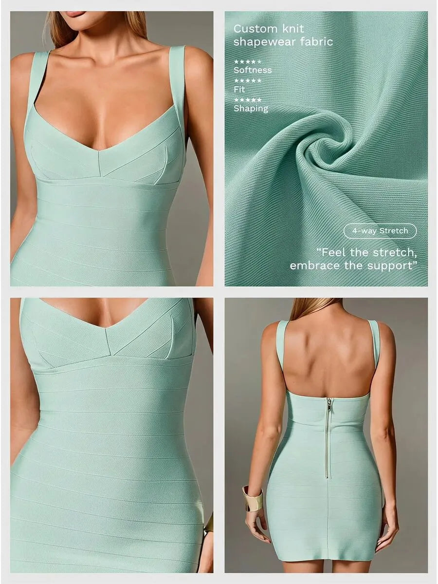 Plunge V-Neck Bandage Bodycon Mini Dress | Oyese