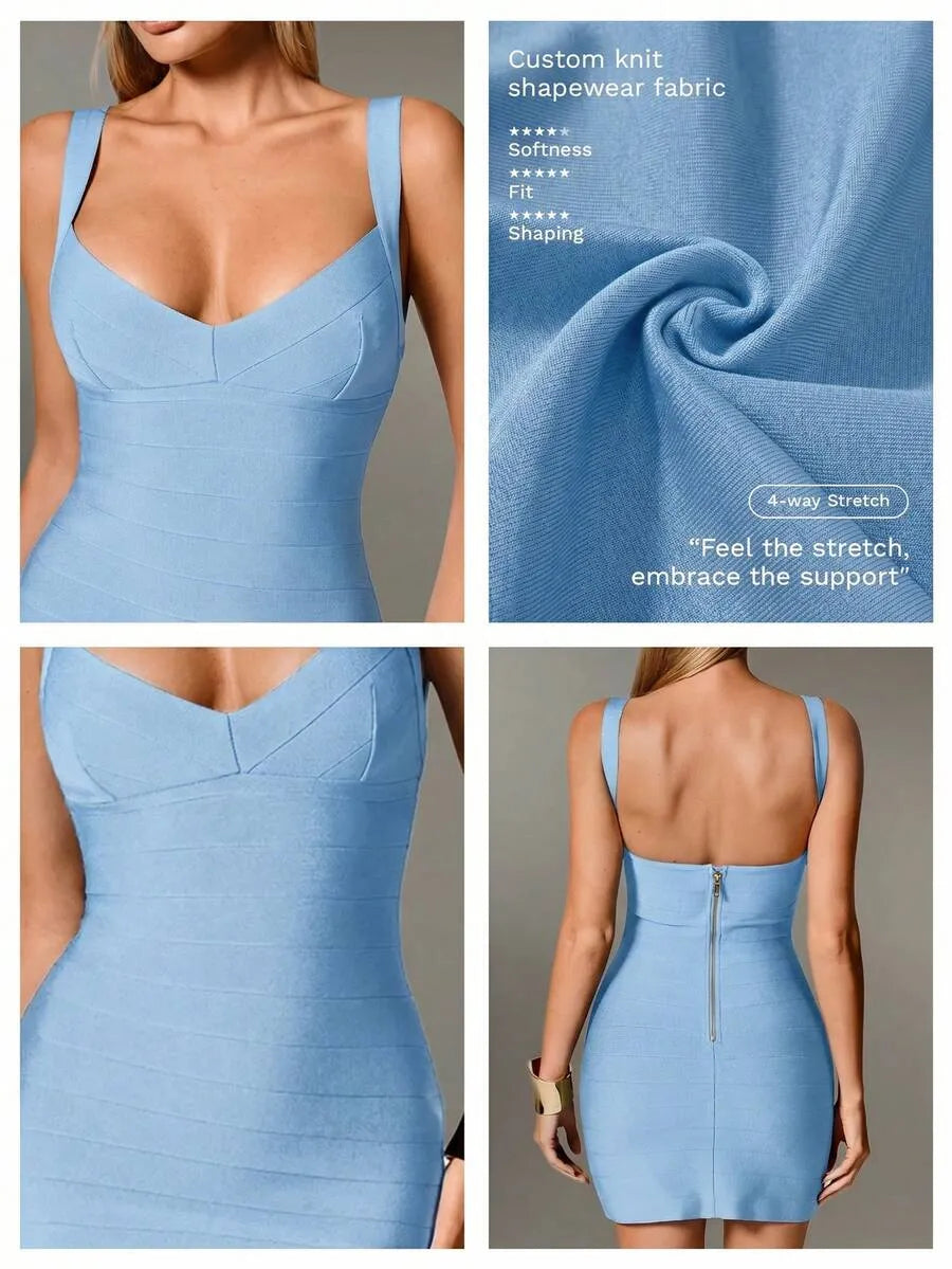 Plunge V-Neck Bandage Bodycon Mini Dress | Oyese