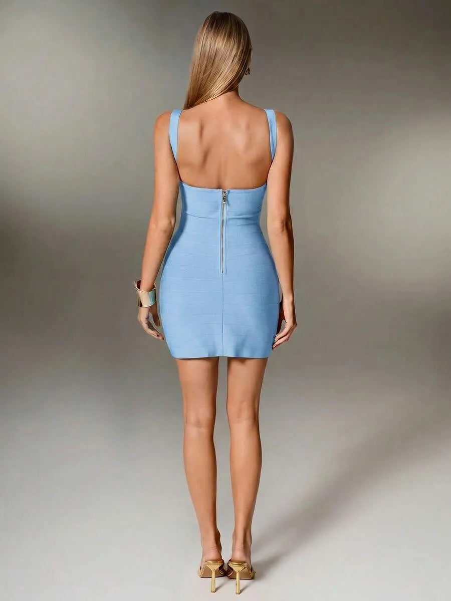 Plunge V-Neck Bandage Bodycon Mini Dress | Oyese