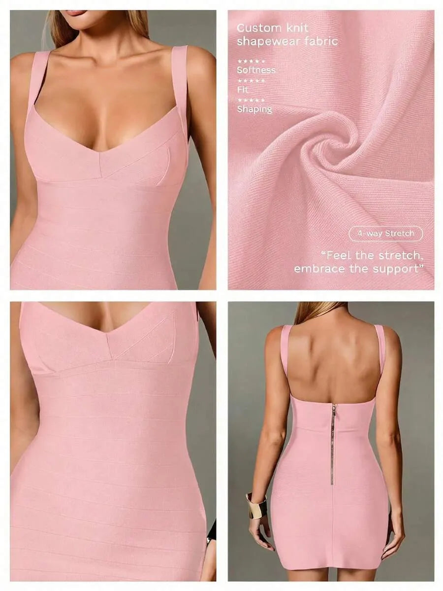 Plunge V-Neck Bandage Bodycon Mini Dress | Oyese