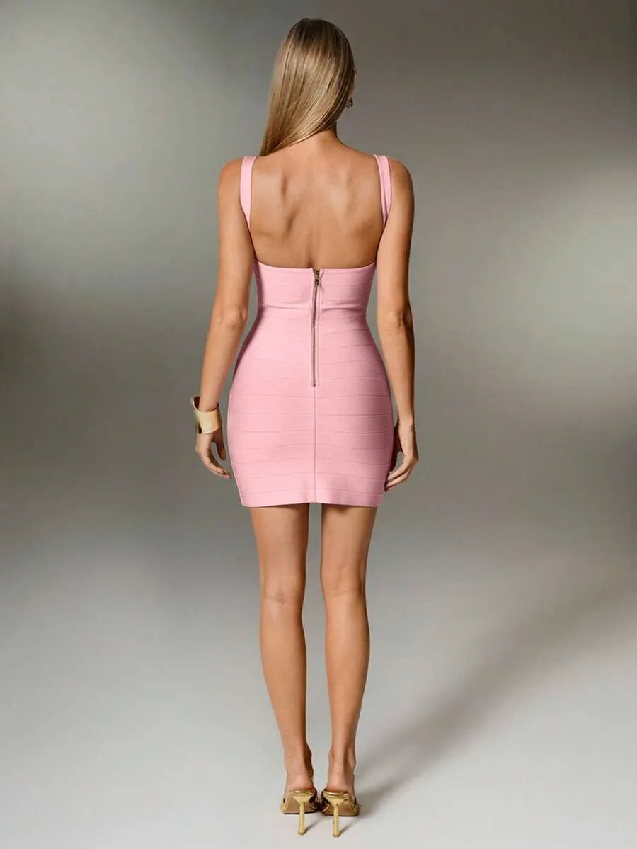 Plunge V-Neck Bandage Bodycon Mini Dress | Oyese