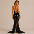 Sequin Backless Mermaid Evening Gown | Oyese