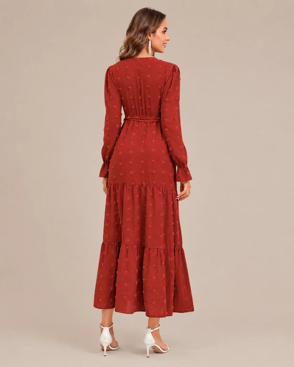 V-Neck Wrap Belted Tiered Swing Maxi Dress | Oyese