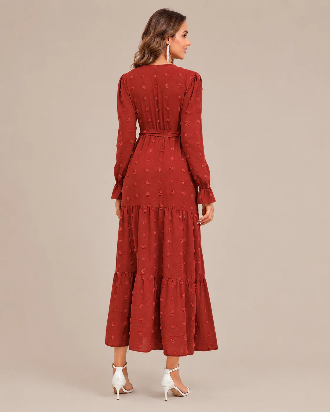 V-Neck Wrap Belted Tiered Swing Maxi Dress | Oyese